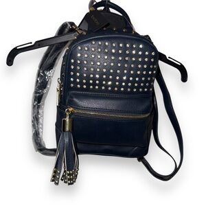 NEW Bebe Navy Diamond Studded Backpack with Adjustable Straps